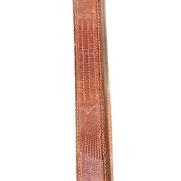 LAI Embossed Brown Leather Belt USA With Brass Buckle Italy Size 38 - Picture 3 of 9